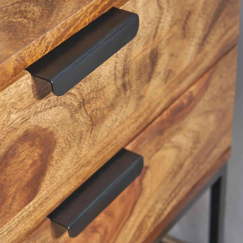 Wohnen Loft Möbel|Industrial Möbel*Nachtkommode aus Sheesham massiv & Metall - Campane