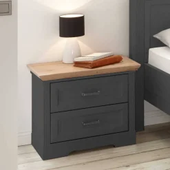 Wohnen Nachtkommode in Dunkelgrau mit Wildeiche - Zenuvra