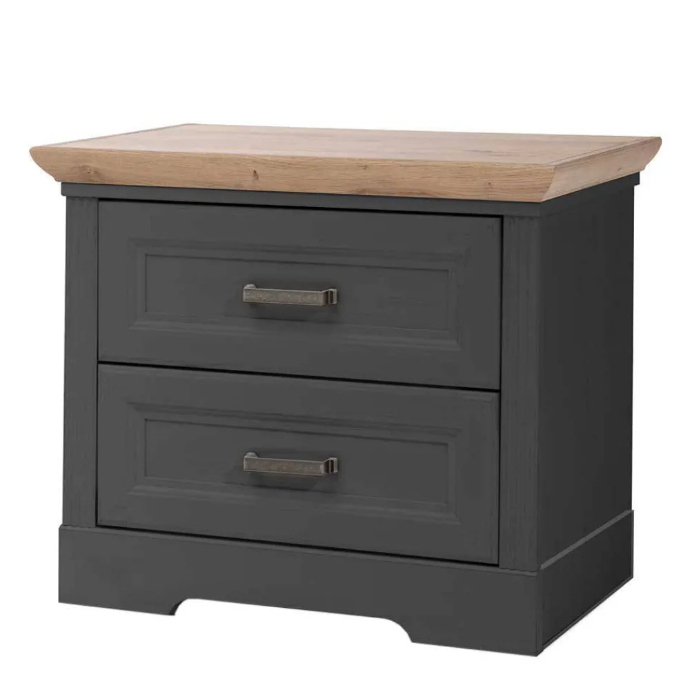 Wohnen Nachtkommode in Dunkelgrau mit Wildeiche - Zenuvra