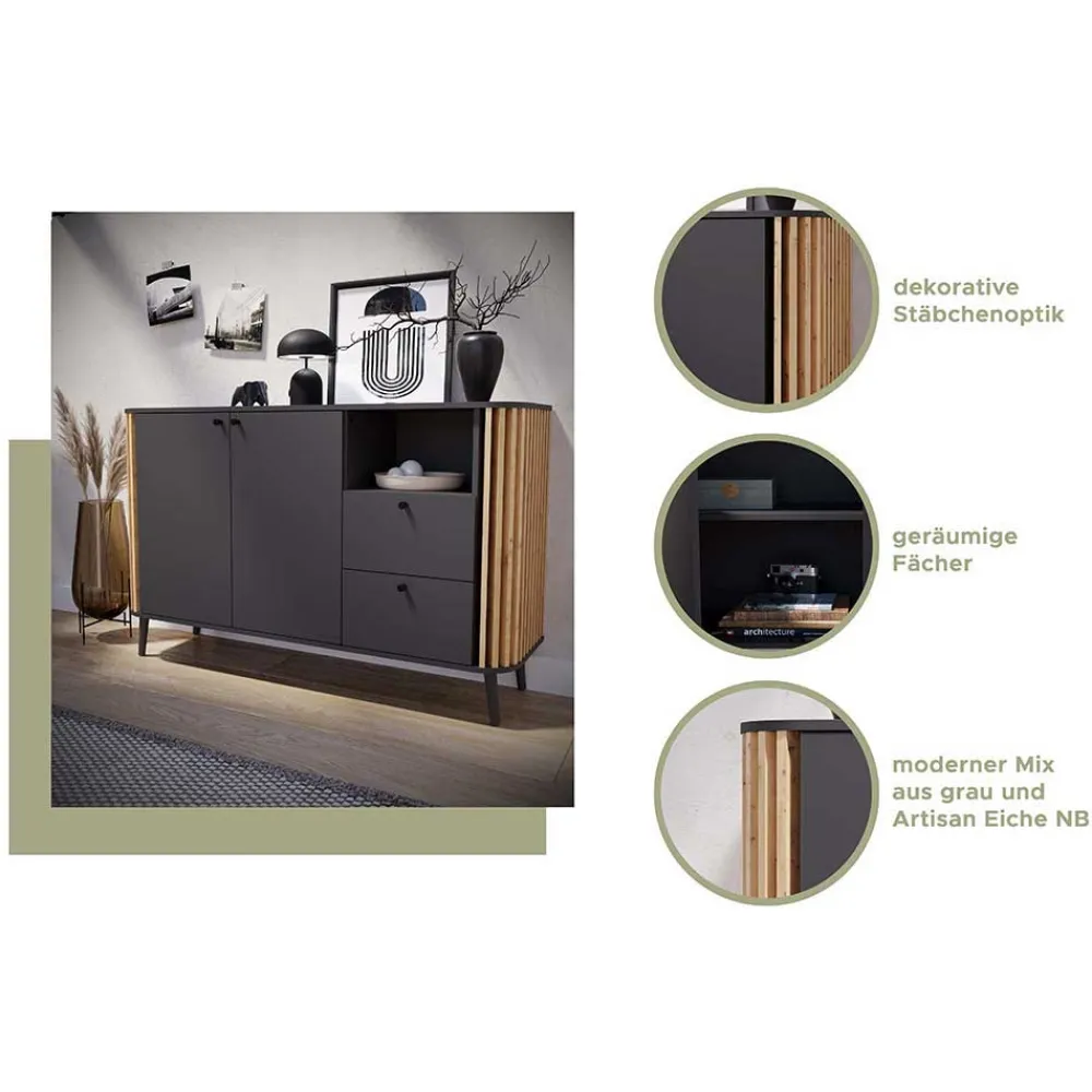 Wohnen Nachtkommode in Grau und Wildeiche - Penzanca