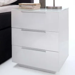 Wohnen Nachtkommode mit Glasbeschichtung Ardila in Weiß