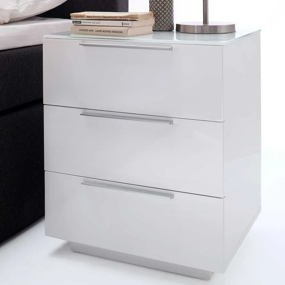 Wohnen Nachtkommode mit Glasbeschichtung Ardila in Weiß