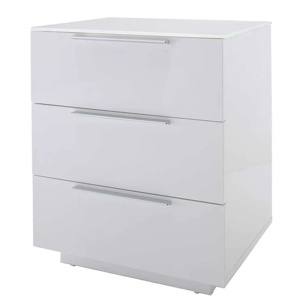 Wohnen Nachtkommode mit Glasbeschichtung Ardila in Weiß
