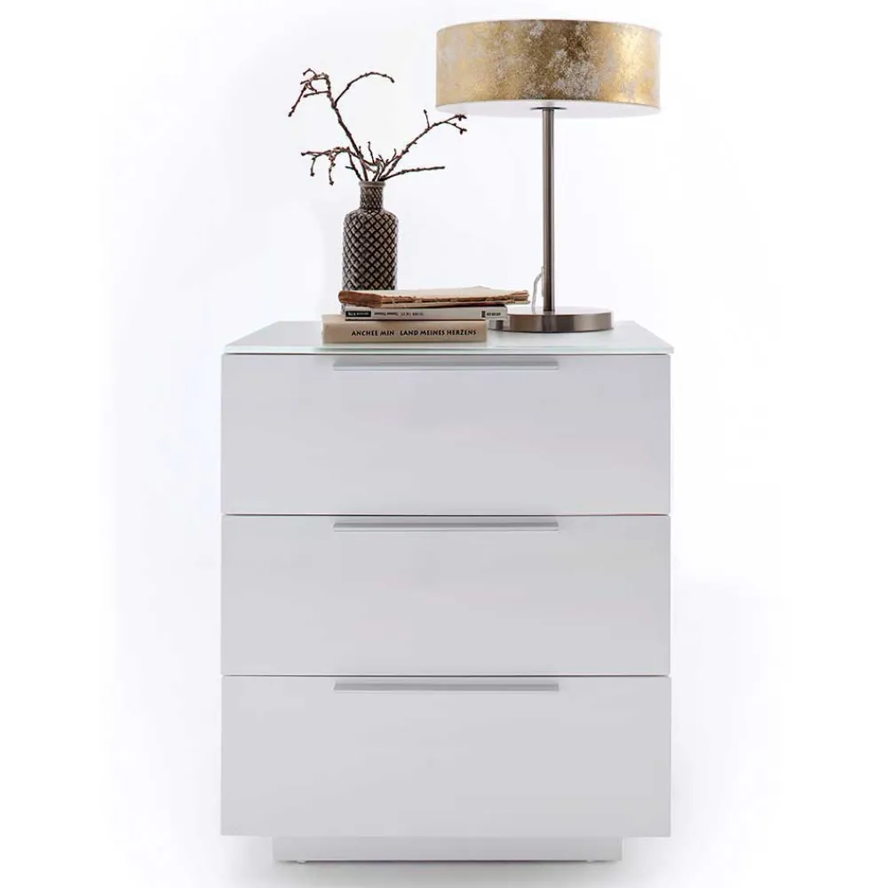 Wohnen Nachtkommode mit Glasbeschichtung Ardila in Weiß