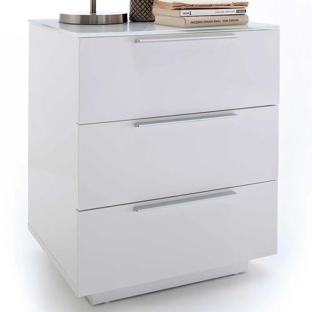 Wohnen Nachtkommode mit Glasbeschichtung Ardila in Weiß