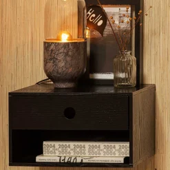 Wohnen Nachtkonsole in Schwarz mit Furnier - Yalin