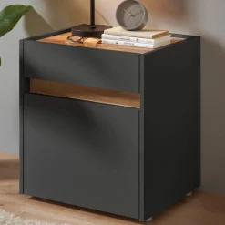 Wohnen Graue Möbel|Nachttische*Nachtschrank in Anthrazit und Wildeiche Dekor - Ahilav