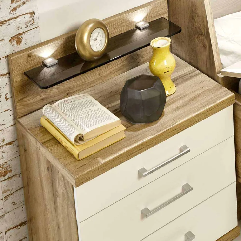 Wohnen Kommoden|Flurkommoden*Nachtschrank Set Neriman in Creme und Eichefarben (2er Set)