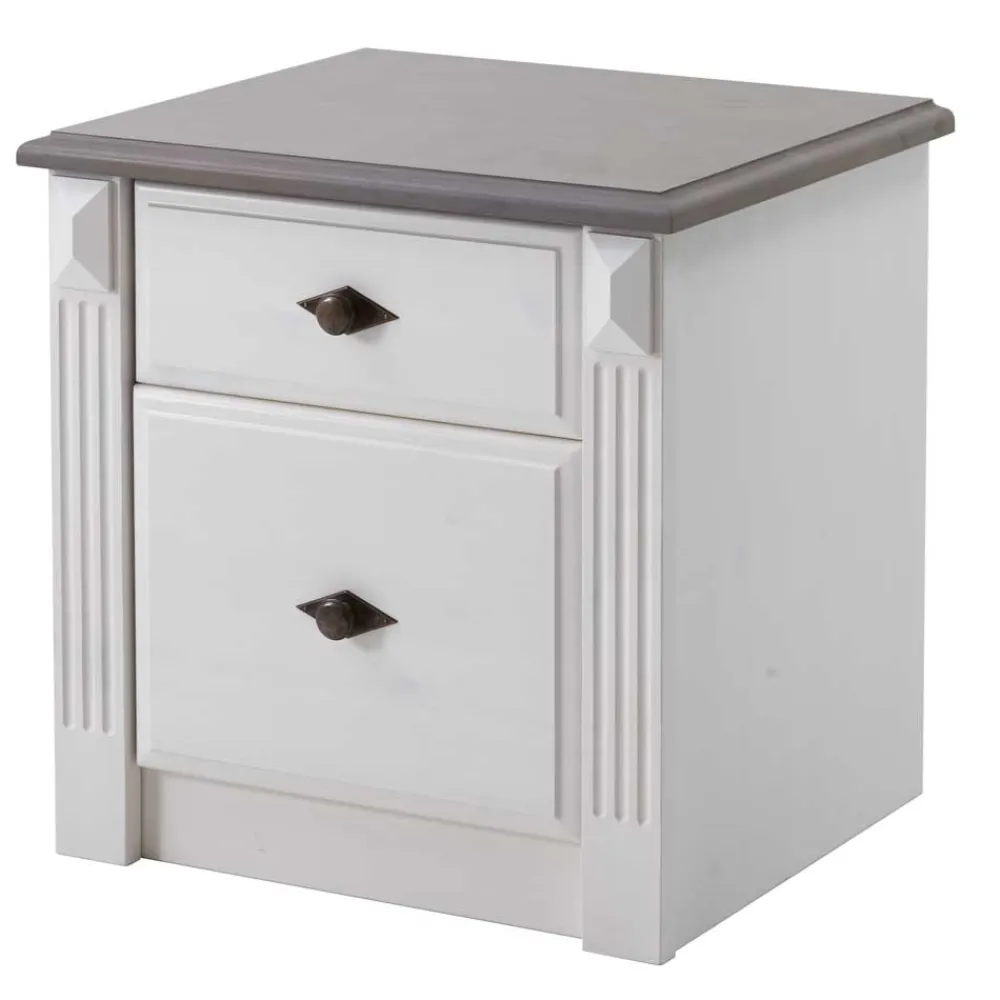 Wohnen Skandinavische Möbel|Landhausmöbel*Nachtschränkchen Caneon in Grau Weiß