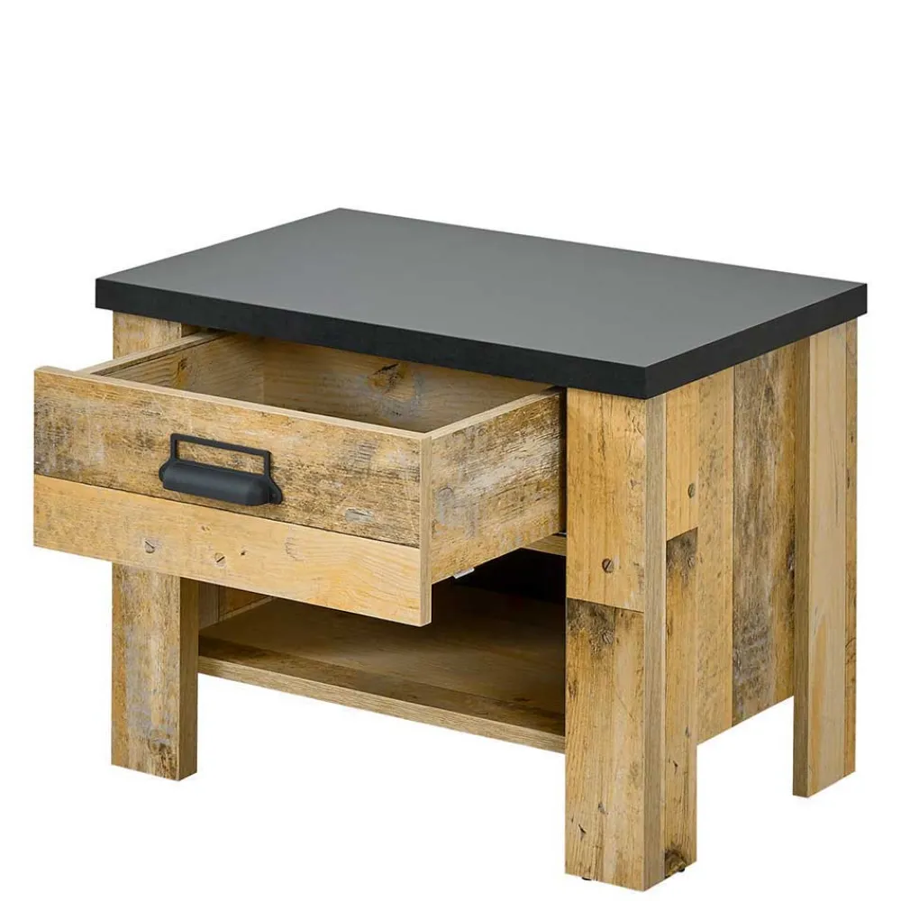 Wohnen Nachttische|Sideboards & Kommoden*Nachttisch in Altholz Optik & Anthrazit - Naiavio