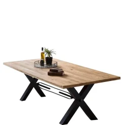 Wohnen Naturkante Holztisch Wildeiche mit X Füßen - Ascolano