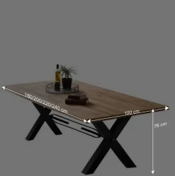 Wohnen Naturkante Holztisch Wildeiche mit X Füßen - Ascolano