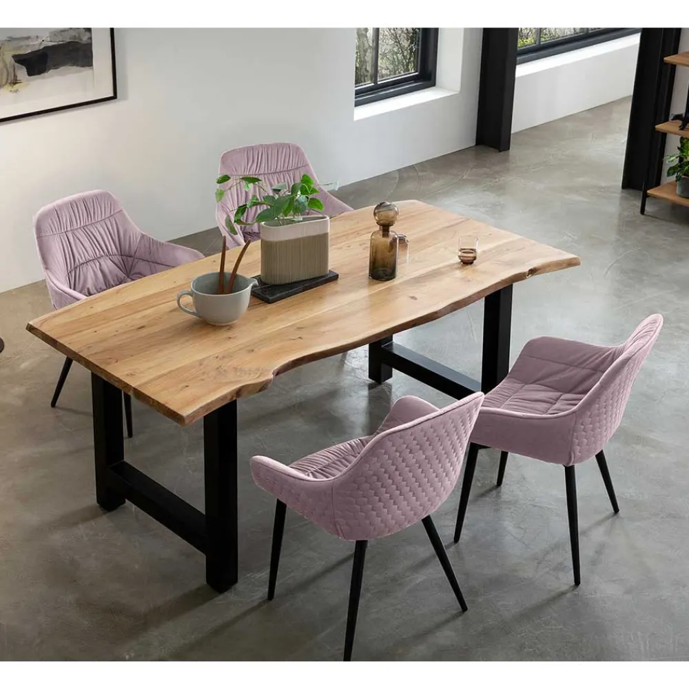 Wohnen Naturkantentisch und Armlehnenstühle - Norian (fünfteilig)