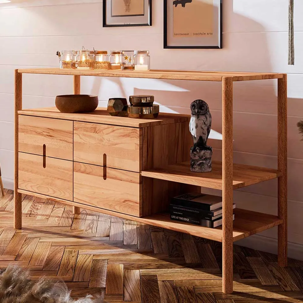 Wohnen Naturholzmöbel|Massivholzmöbel*Offenes Designregal mit zwei Fächern - Indrya