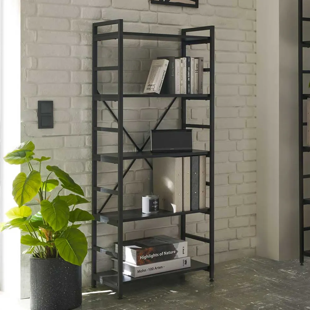 Wohnen Loft Möbel|Industrial Möbel*Offenes Industrial Style Regal in Schwarz - Keuna