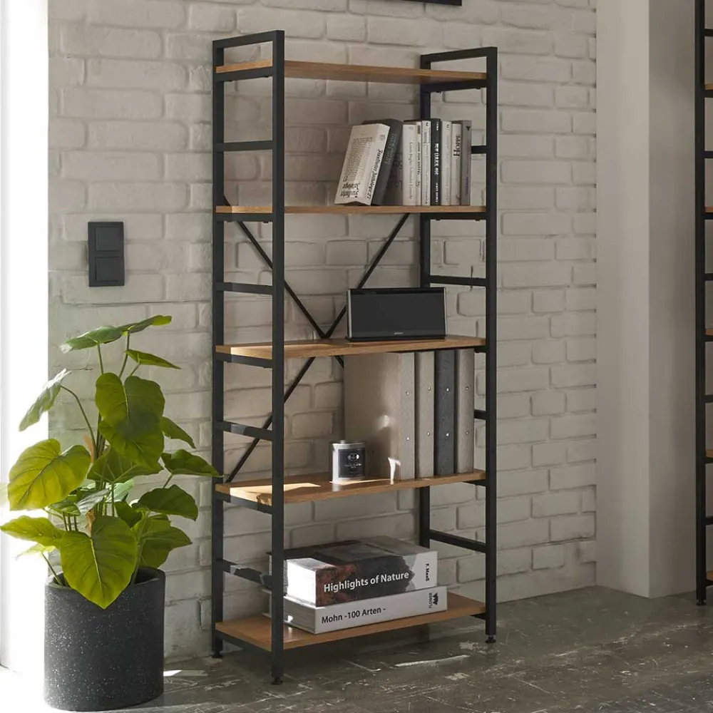 Wohnen Offenes Standregal in Wildeiche und Schwarz - Lacuva