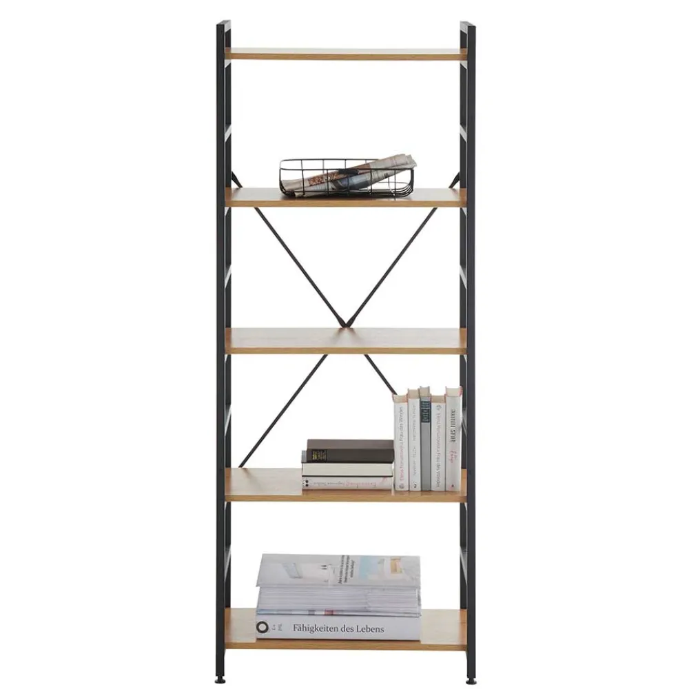 Wohnen Offenes Standregal in Wildeiche und Schwarz - Lacuva