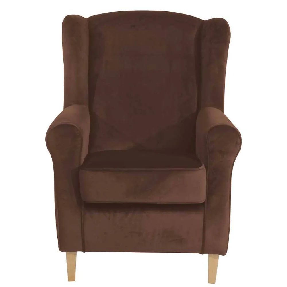 Wohnen Braune Möbel|Sessel & Hocker*Ohrenbackensessel in Braun und Buche Natur - Revelinda