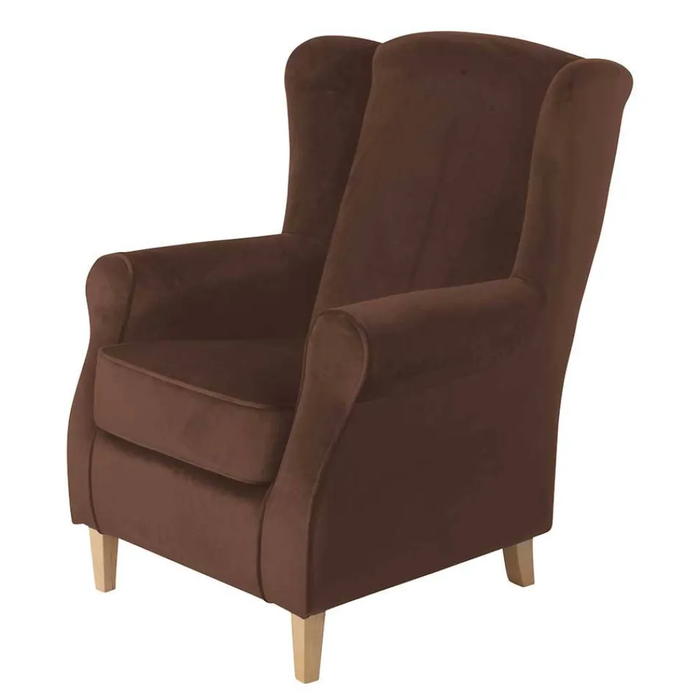 Wohnen Braune Möbel|Sessel & Hocker*Ohrenbackensessel in Braun und Buche Natur - Revelinda