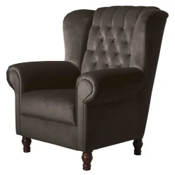 Wohnen Chesterfield Möbel*Ohrenbackensessel in Braun Samtvelours - Farella