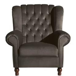 Wohnen Chesterfield Möbel*Ohrenbackensessel in Braun Samtvelours - Farella