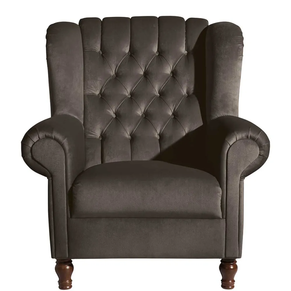 Wohnen Chesterfield Möbel*Ohrenbackensessel in Braun Samtvelours - Farella