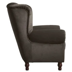 Wohnen Chesterfield Möbel*Ohrenbackensessel in Braun Samtvelours - Farella
