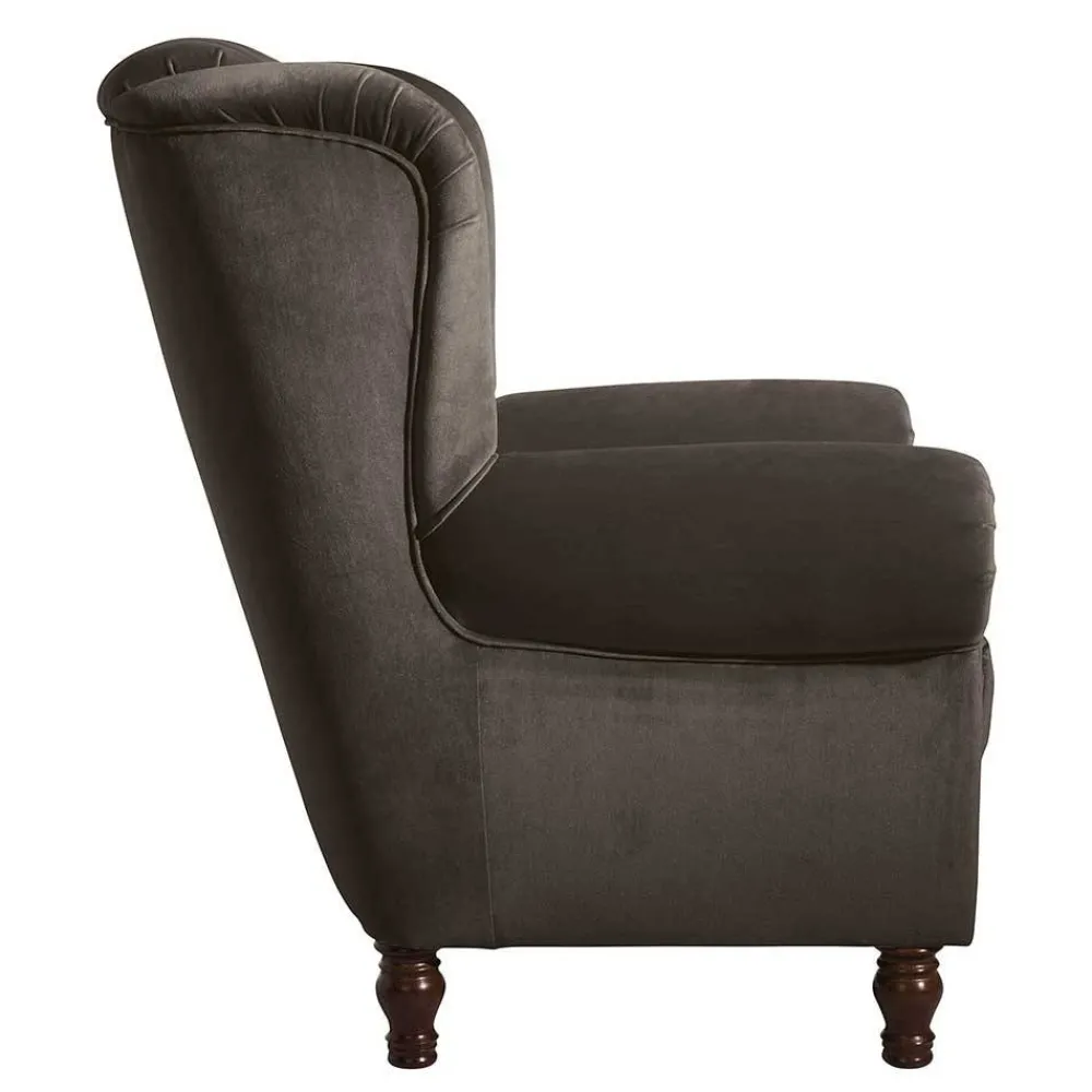 Wohnen Chesterfield Möbel*Ohrenbackensessel in Braun Samtvelours - Farella