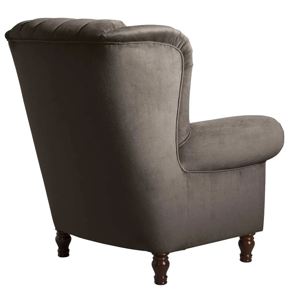 Wohnen Chesterfield Möbel*Ohrenbackensessel in Braun Samtvelours - Farella