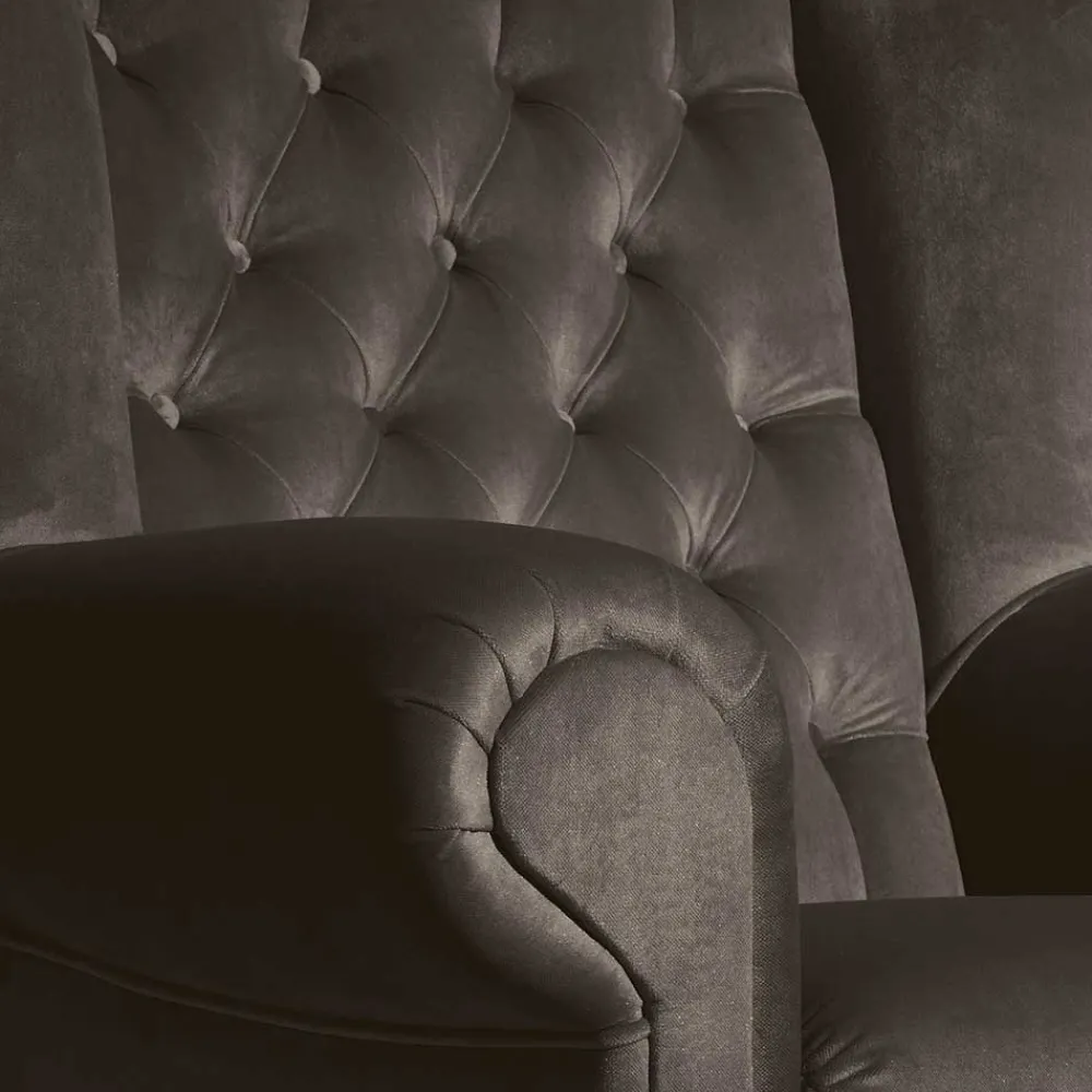Wohnen Chesterfield Möbel*Ohrenbackensessel in Braun Samtvelours - Farella