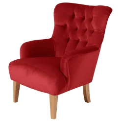 Wohnen Vintage Möbel*Ohrenbackensessel in Ziegelrot und Buche Natur - Tobblino