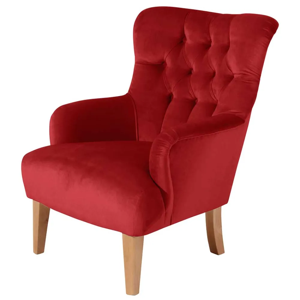 Wohnen Vintage Möbel*Ohrenbackensessel in Ziegelrot und Buche Natur - Tobblino