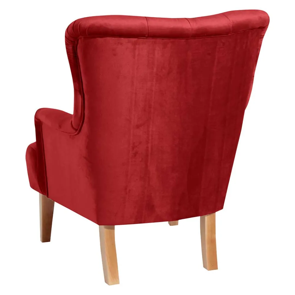 Wohnen Vintage Möbel*Ohrenbackensessel in Ziegelrot und Buche Natur - Tobblino