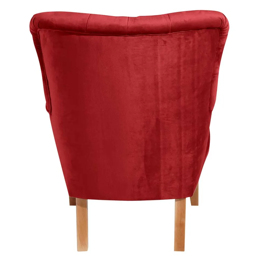 Wohnen Vintage Möbel*Ohrenbackensessel in Ziegelrot und Buche Natur - Tobblino