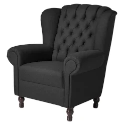 Wohnen Chesterfield Möbel*Ohrenbackensessel mit Federkern in Schwarz - Jon