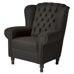 Wohnen Sessel|Chesterfield Möbel*Ohrensessel in Dunkelbraun Stoffbezug - Oase