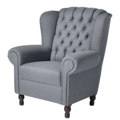 Wohnen Chesterfield Möbel*Ohrensessel in Jeansblau und Nussbaum Braun - Sasmia