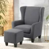 Wohnen Vintage Möbel*Ohrensessel mit Hocker in Grau - Odilla (zweiteilig)