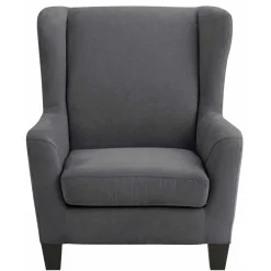 Wohnen Vintage Möbel*Ohrensessel mit Hocker in Grau - Odilla (zweiteilig)