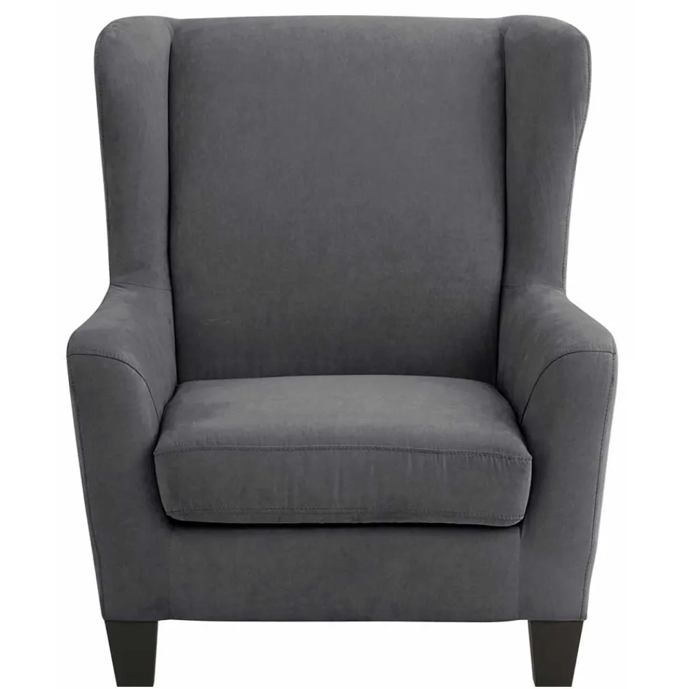 Wohnen Vintage Möbel*Ohrensessel mit Hocker in Grau - Odilla (zweiteilig)