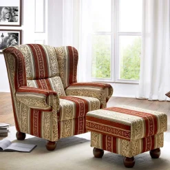 Wohnen Braune Möbel|Sessel & Hocker*Ohrensessel mit Streifen und Ornamenten - Basento