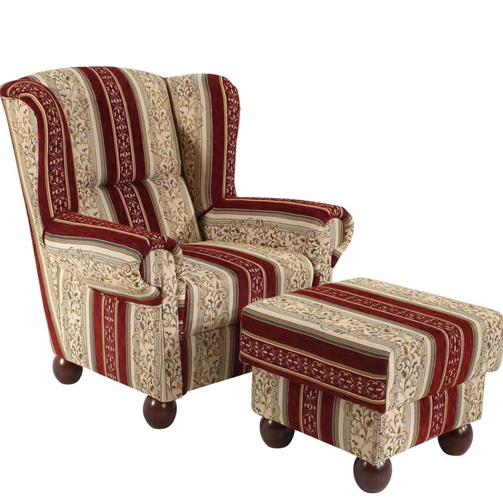 Wohnen Braune Möbel|Sessel & Hocker*Ohrensessel mit Streifen und Ornamenten - Basento