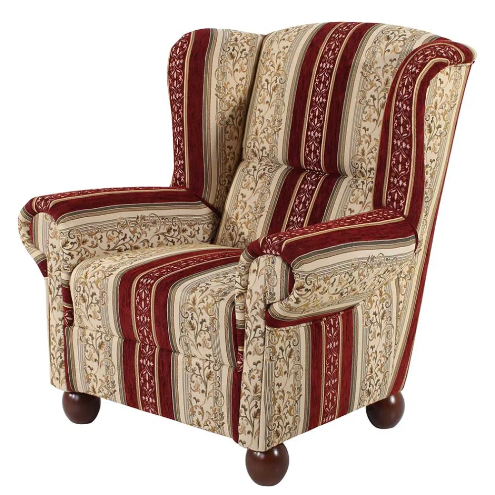 Wohnen Braune Möbel|Sessel & Hocker*Ohrensessel mit Streifen und Ornamenten - Basento