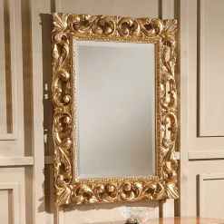 Wohnen Oppulenter Wandspiegel in Gold Holzrahmen - Carlenna I