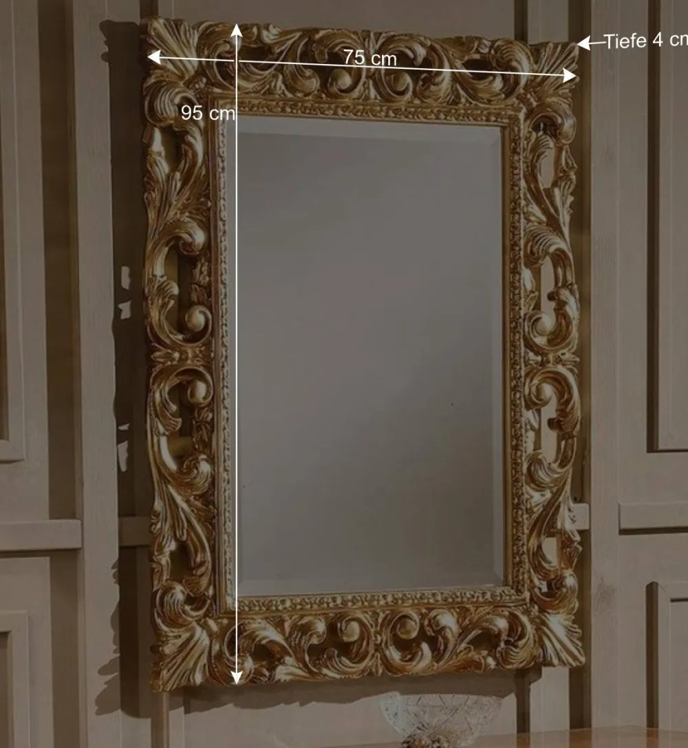 Wohnen Oppulenter Wandspiegel in Gold Holzrahmen - Carlenna I