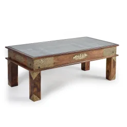 Wohnen Orientalische Möbel*Orient Design Couchtisch aus Massivholz mit Glas - Danascov