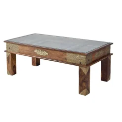 Wohnen Orientalische Möbel*Orient Design Couchtisch aus Massivholz mit Glas - Danascov