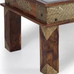 Wohnen Orientalische Möbel*Orient Design Couchtisch aus Massivholz mit Glas - Danascov