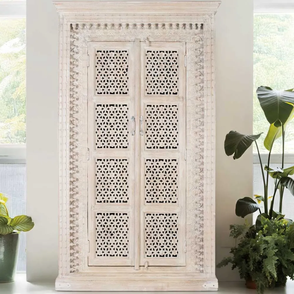 Wohnen Orient Design Schrank in Mangoholz White Wash - Capo