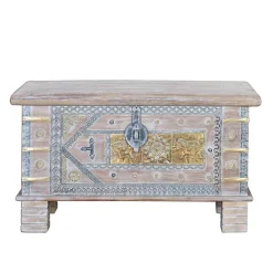 Wohnen Orient Design Truhe in Antikweiß mit Bronze - Abraham